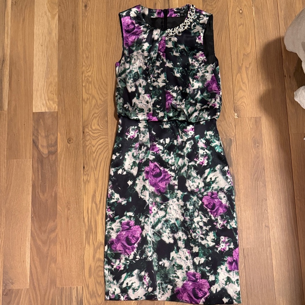 Boss Black and Purple Floral Midi Dress